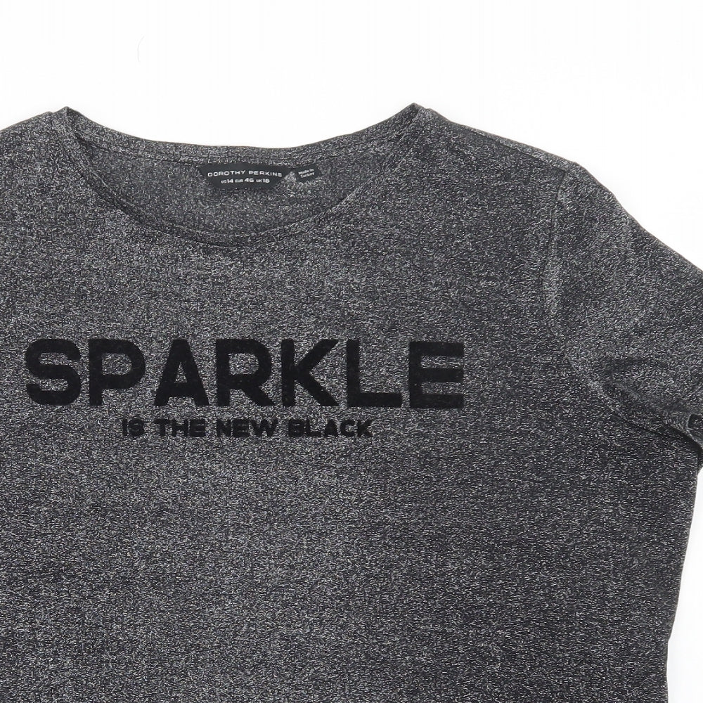 Dorothy Perkins Womens Grey  Polyamide Basic T-Shirt Size 18 Crew Neck - Sparkle
