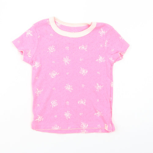 Leigh Tucker Girls Pink Floral Polyester Pullover T-Shirt Size 3-4 Years Crew Neck Pullover