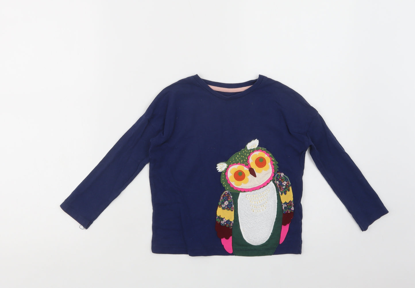 Mini Boden Girls Beige  Cotton Basic T-Shirt Size 4-5 Years Crew Neck Pullover - Owl