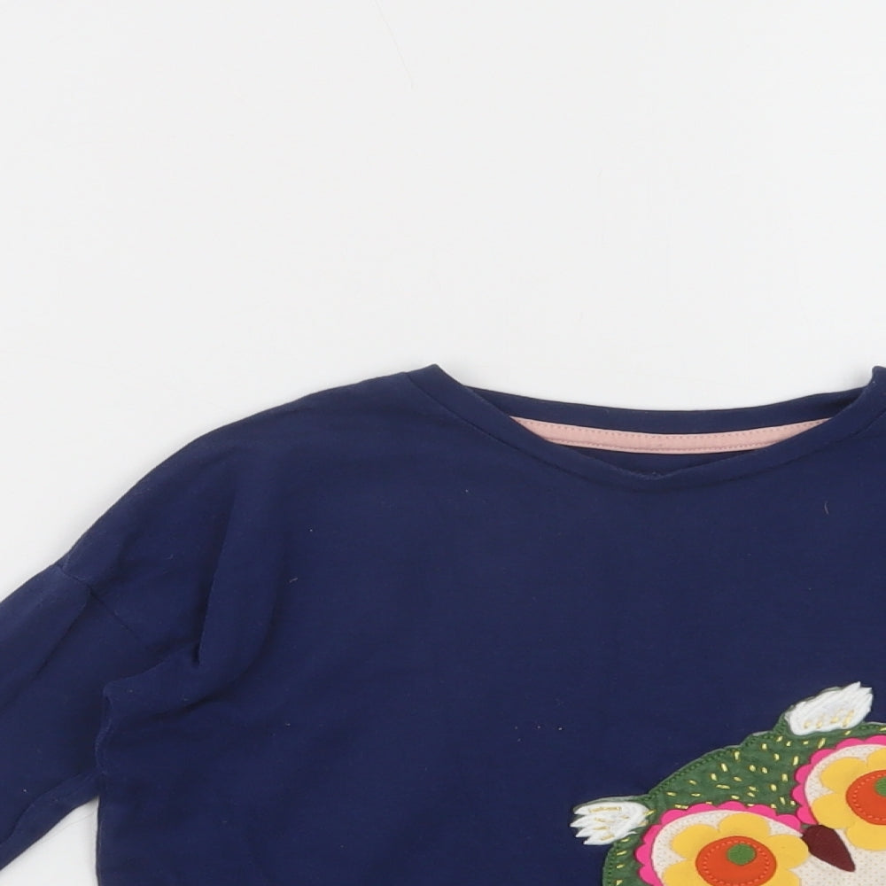 Mini Boden Girls Beige  Cotton Basic T-Shirt Size 4-5 Years Crew Neck Pullover - Owl