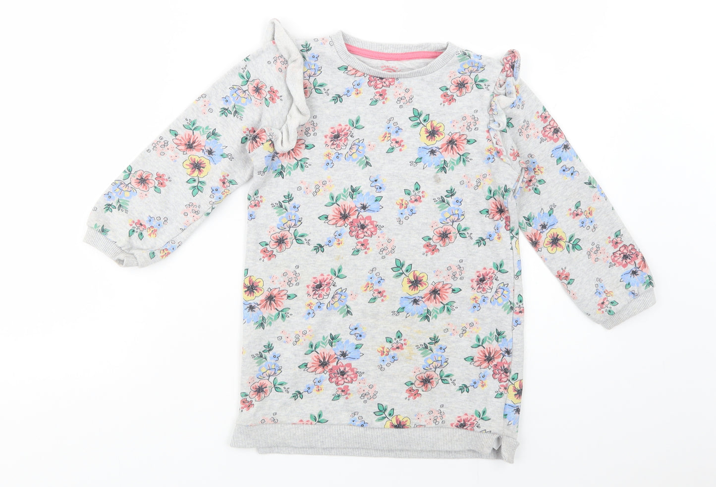 F&F Girls Grey Floral Cotton Pullover Sweatshirt Size 5-6 Years  Pullover