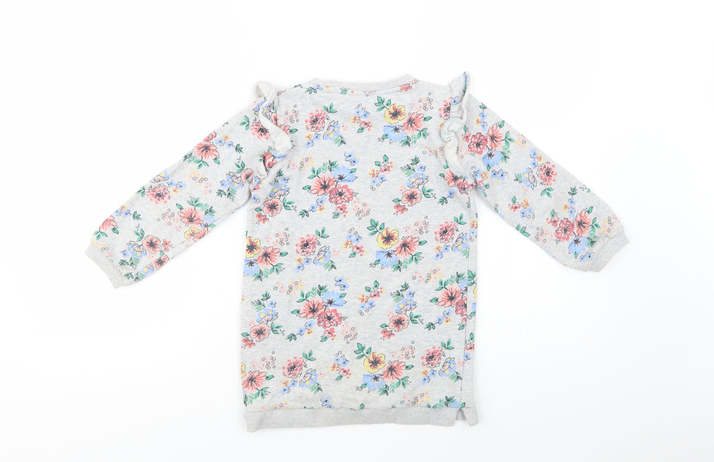 F&F Girls Grey Floral Cotton Pullover Sweatshirt Size 5-6 Years  Pullover