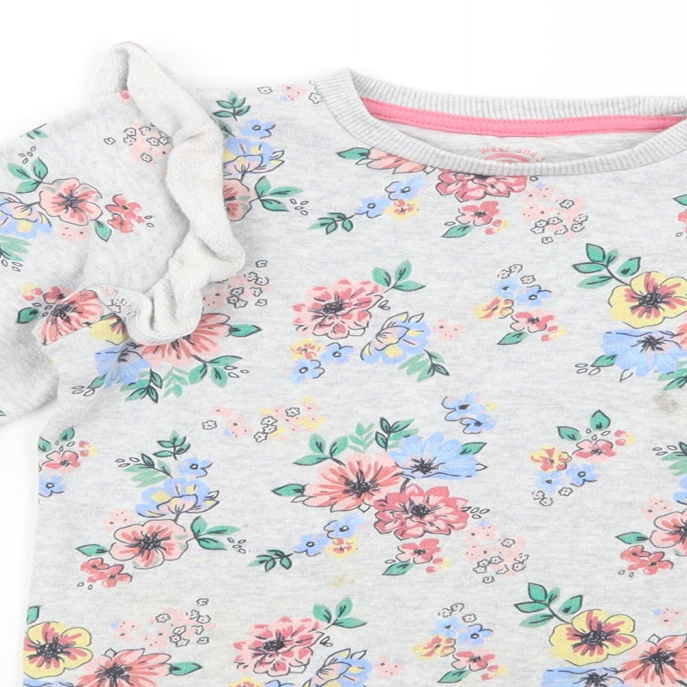 F&F Girls Grey Floral Cotton Pullover Sweatshirt Size 5-6 Years  Pullover