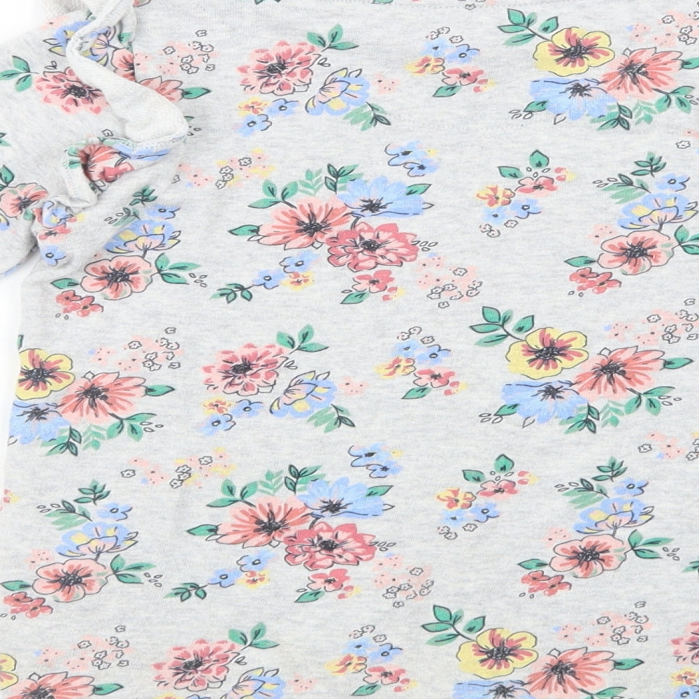 F&F Girls Grey Floral Cotton Pullover Sweatshirt Size 5-6 Years  Pullover