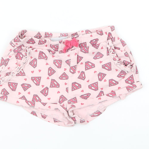 Supergirl Girls Pink Geometric Cotton Sweat Shorts Size 6-7 Years  Regular Drawstring