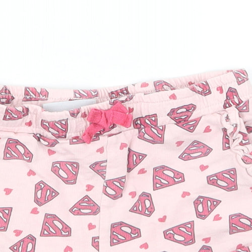 Supergirl Girls Pink Geometric Cotton Sweat Shorts Size 6-7 Years  Regular Drawstring