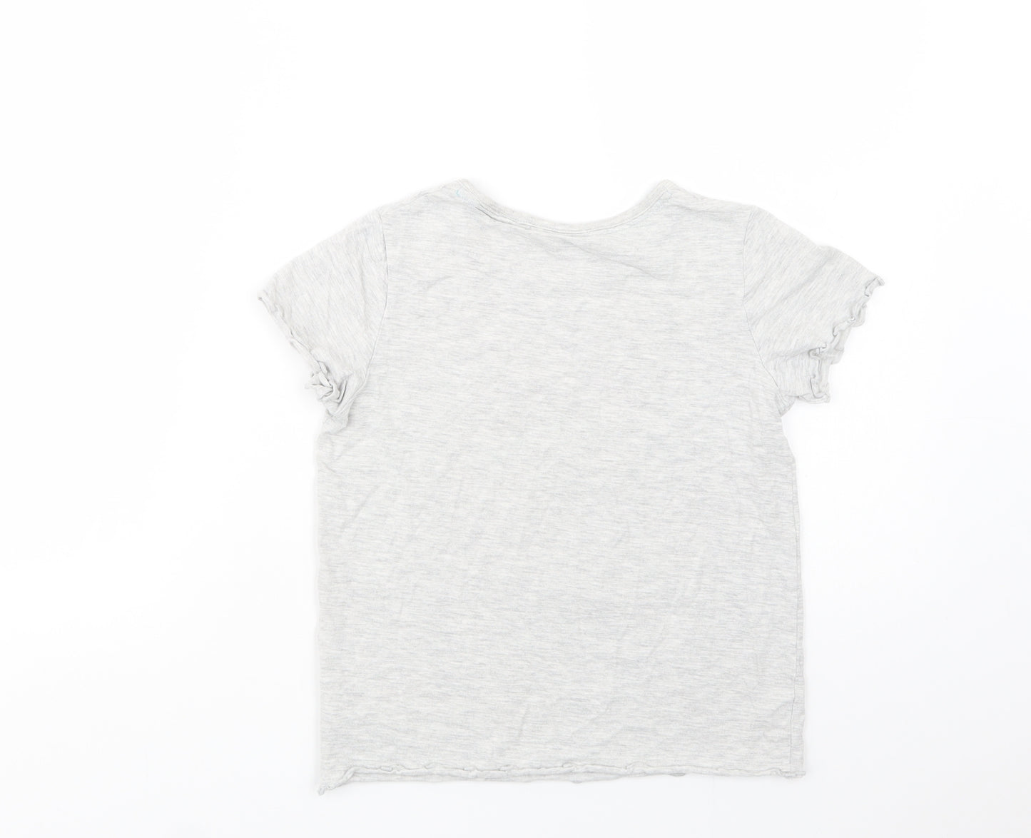 Marks and Spencer Girls Grey  Cotton Basic T-Shirt Size 9-10 Years Crew Neck Pullover - Panda