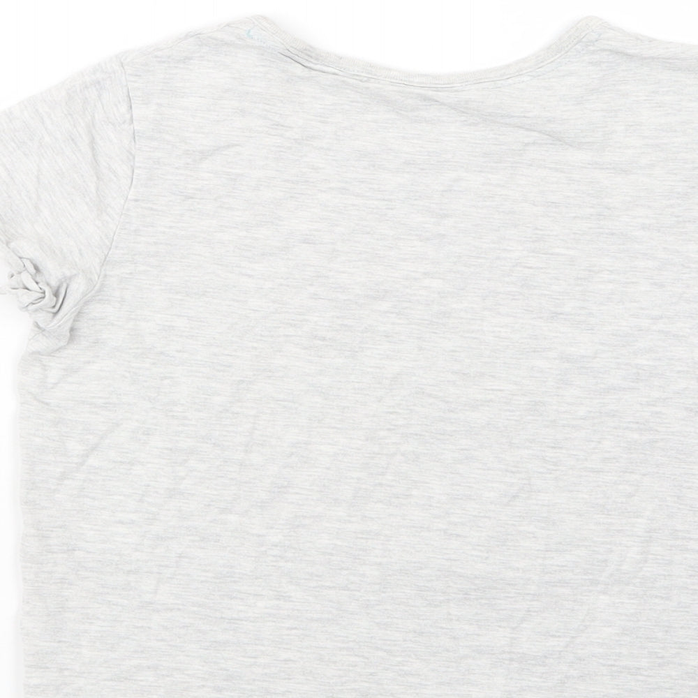 Marks and Spencer Girls Grey  Cotton Basic T-Shirt Size 9-10 Years Crew Neck Pullover - Panda