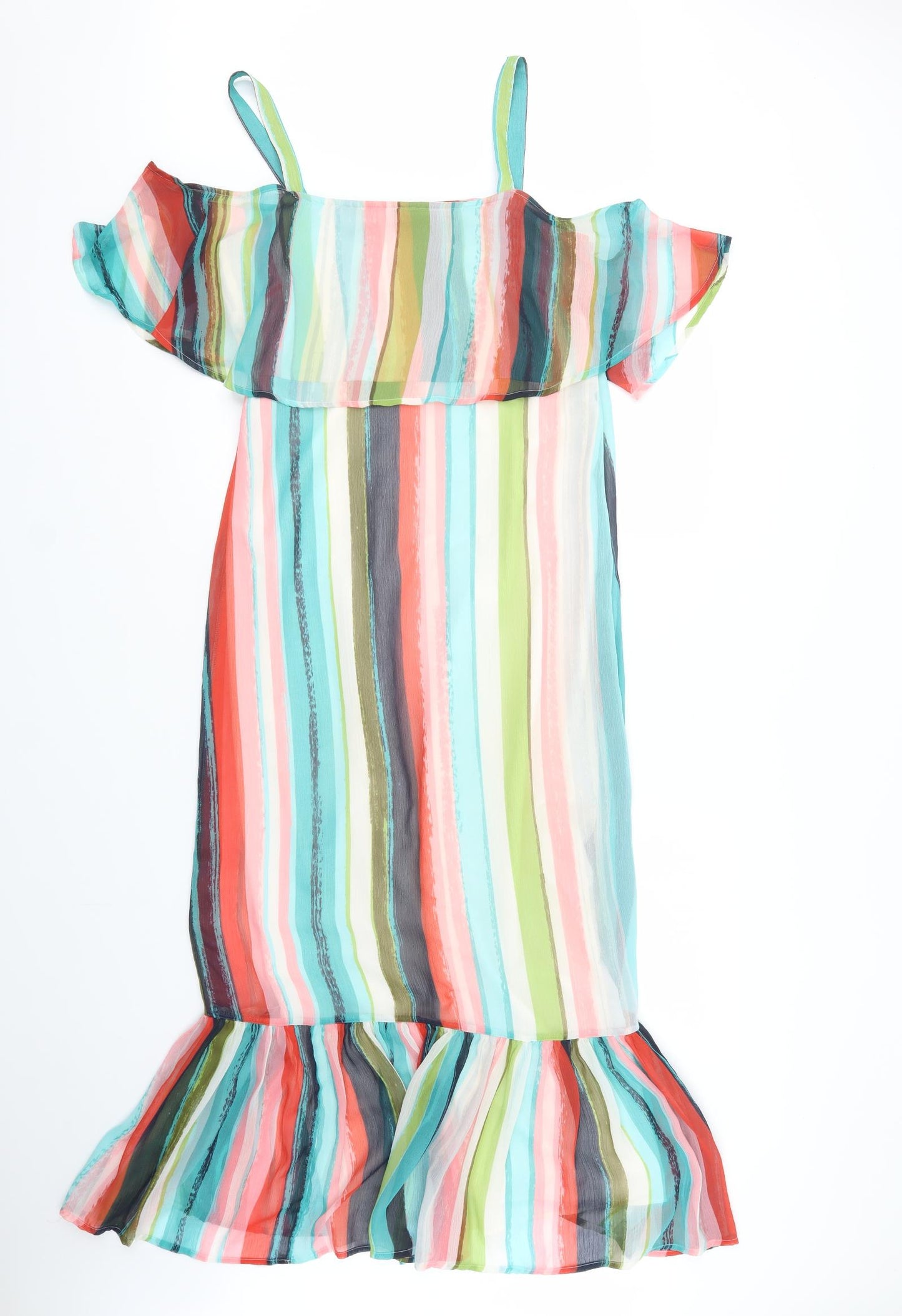 Marks and Spencer Womens Multicoloured Striped Polyester Maxi  Size 12  Square Neck Zip