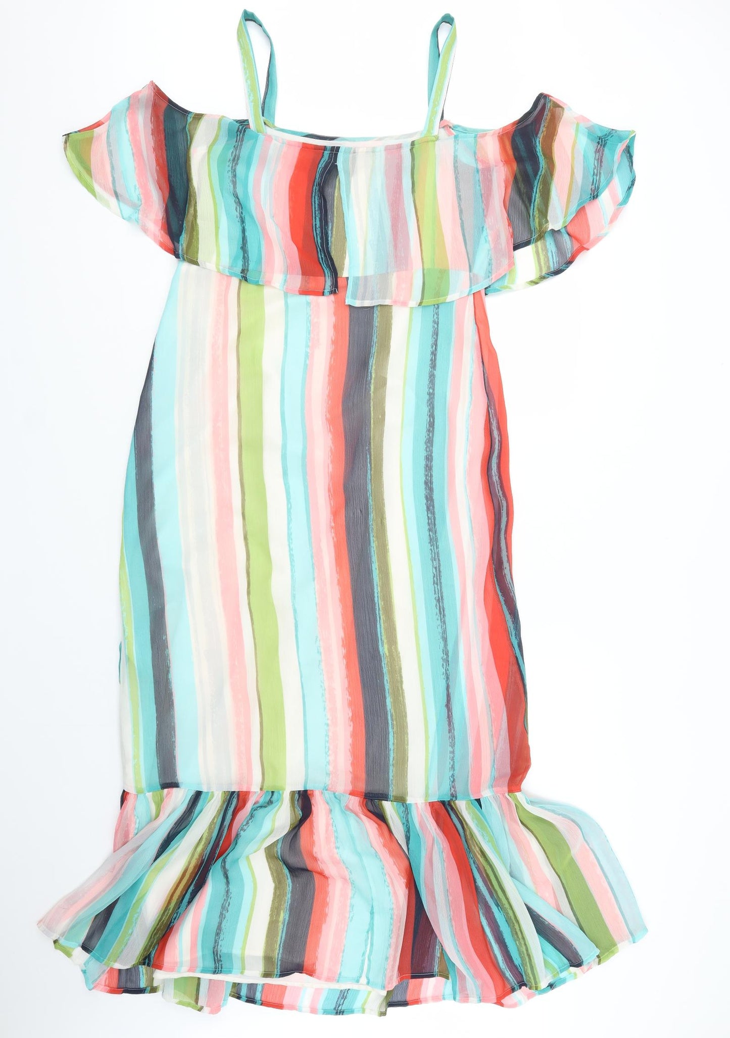 Marks and Spencer Womens Multicoloured Striped Polyester Maxi  Size 12  Square Neck Zip