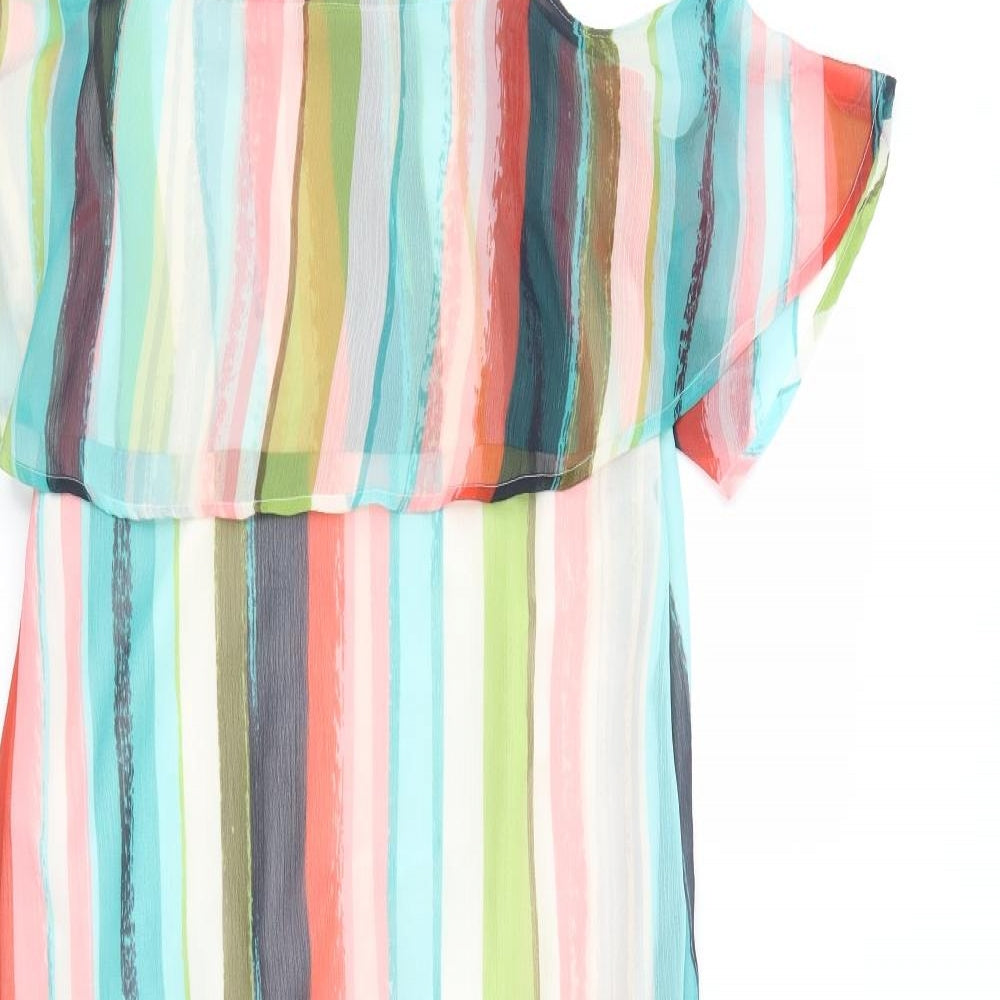 Marks and Spencer Womens Multicoloured Striped Polyester Maxi  Size 12  Square Neck Zip