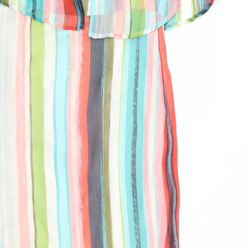 Marks and Spencer Womens Multicoloured Striped Polyester Maxi  Size 12  Square Neck Zip