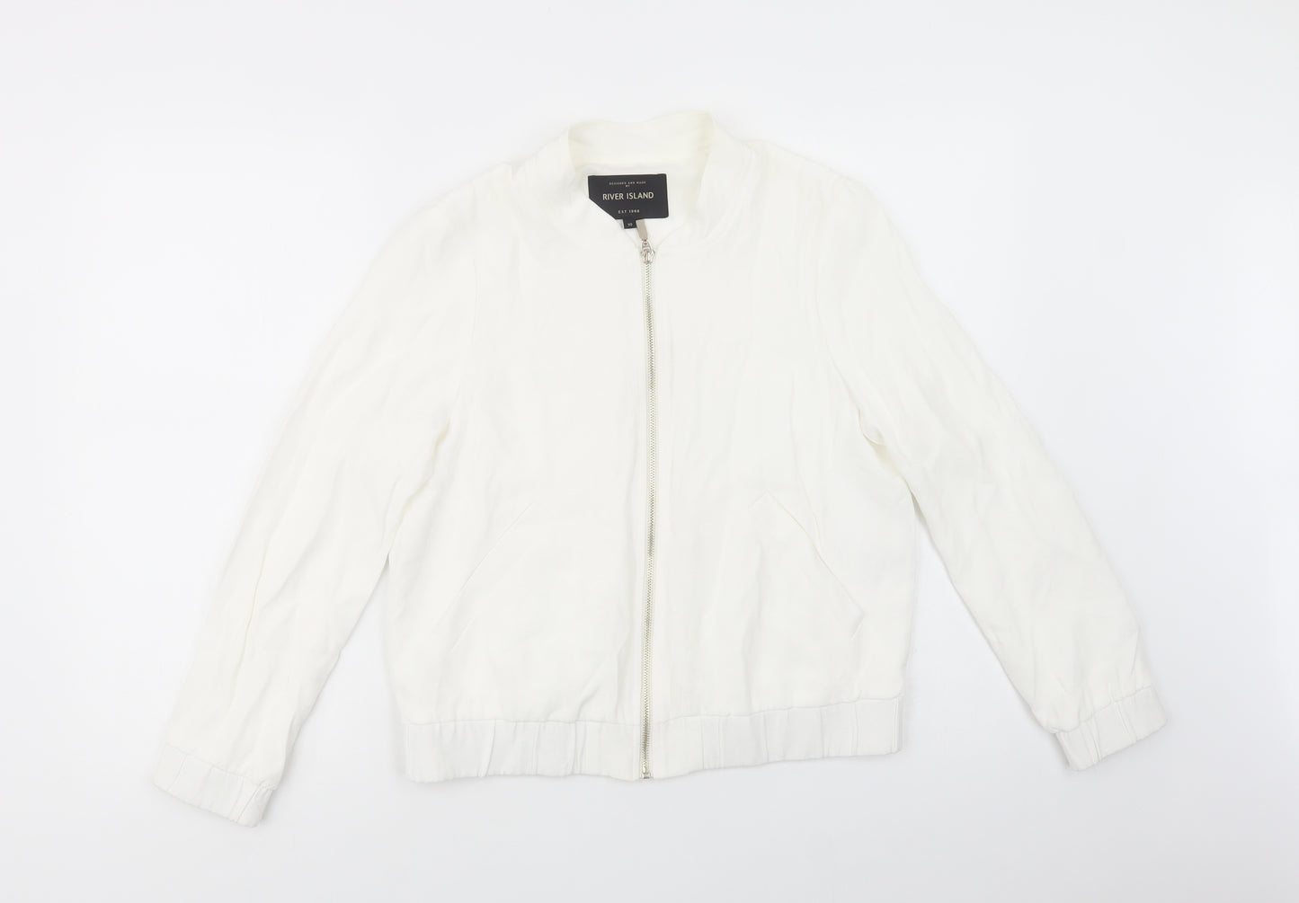 River Island Womens White   Bomber Jacket Jacket Size 10  Zip