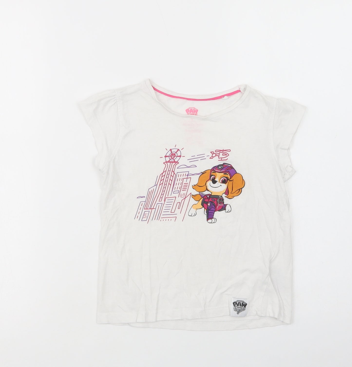 Lupilu Girls White  Cotton Basic T-Shirt Size 5-6 Years Crew Neck Pullover - Paw Patrol