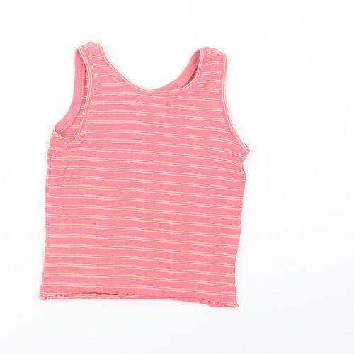 Marks and Spencer Girls Pink Striped Cotton Basic Tank Size 5-6 Years Scoop Neck Pullover - Flamingo