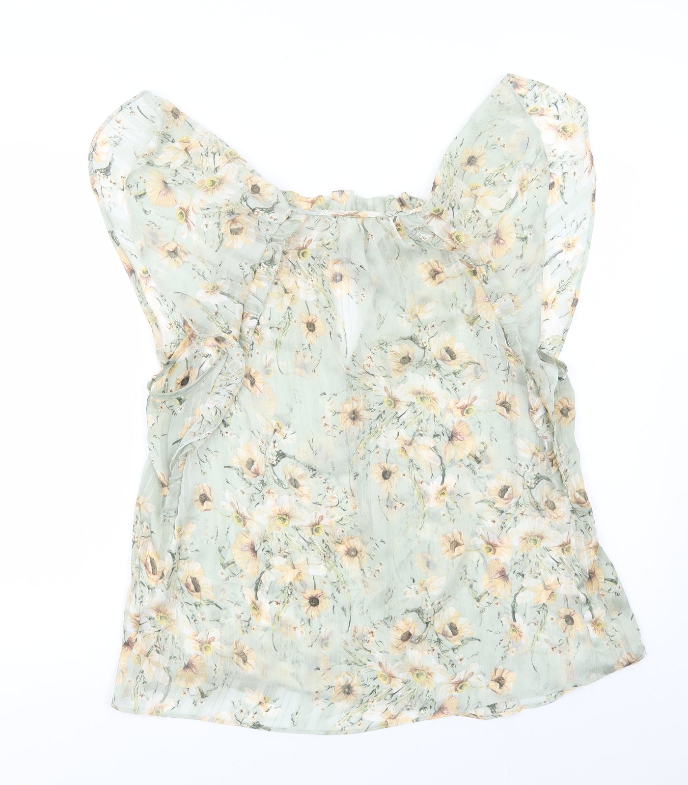 H&M Womens Green Floral Polyester Basic Blouse Size 8 Mock Neck