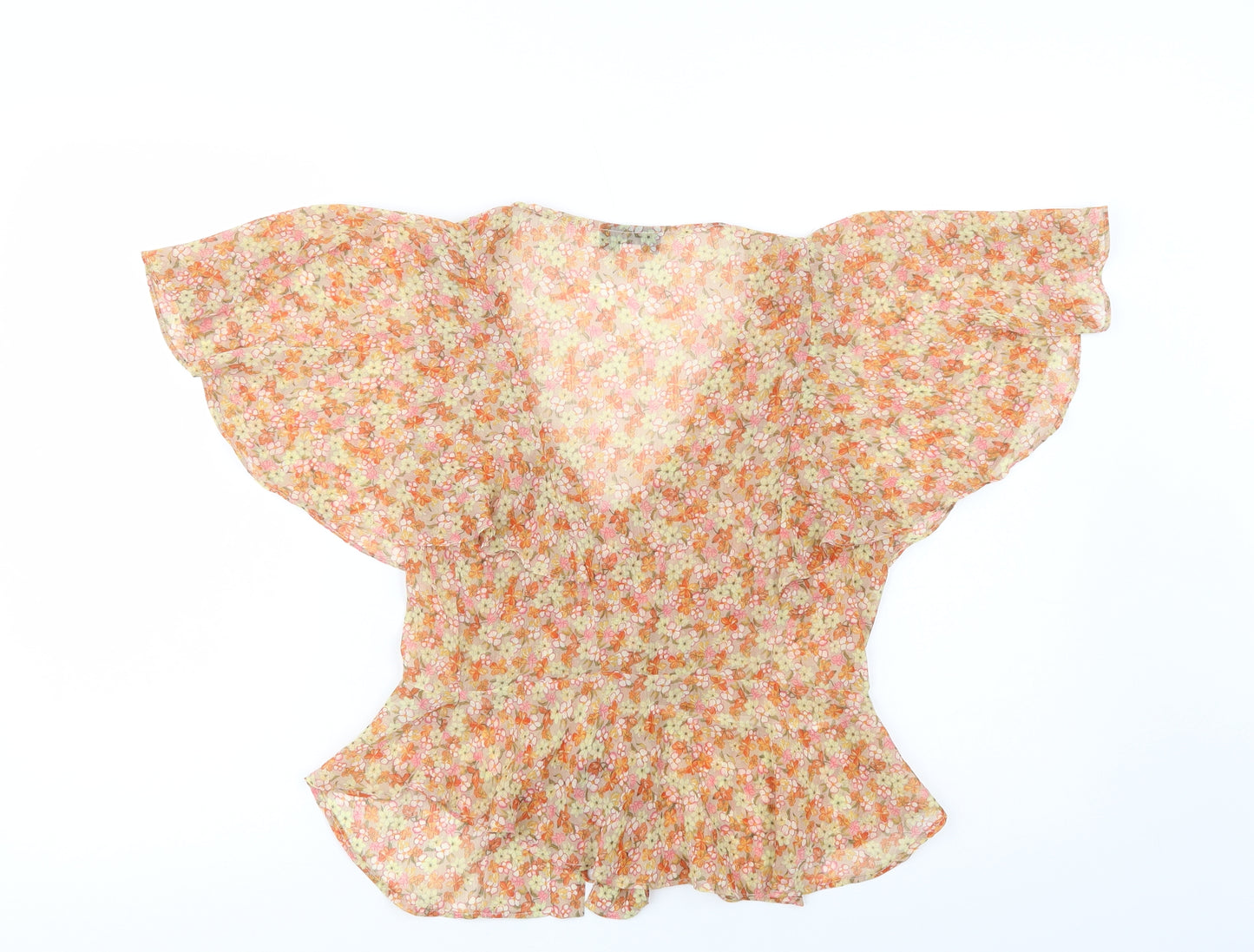 Topshop Womens Orange Floral Polyester Basic Blouse Size 8 V-Neck