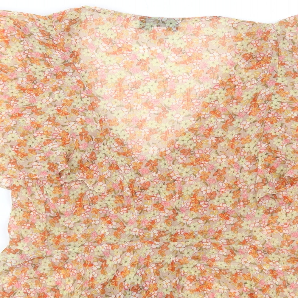 Topshop Womens Orange Floral Polyester Basic Blouse Size 8 V-Neck