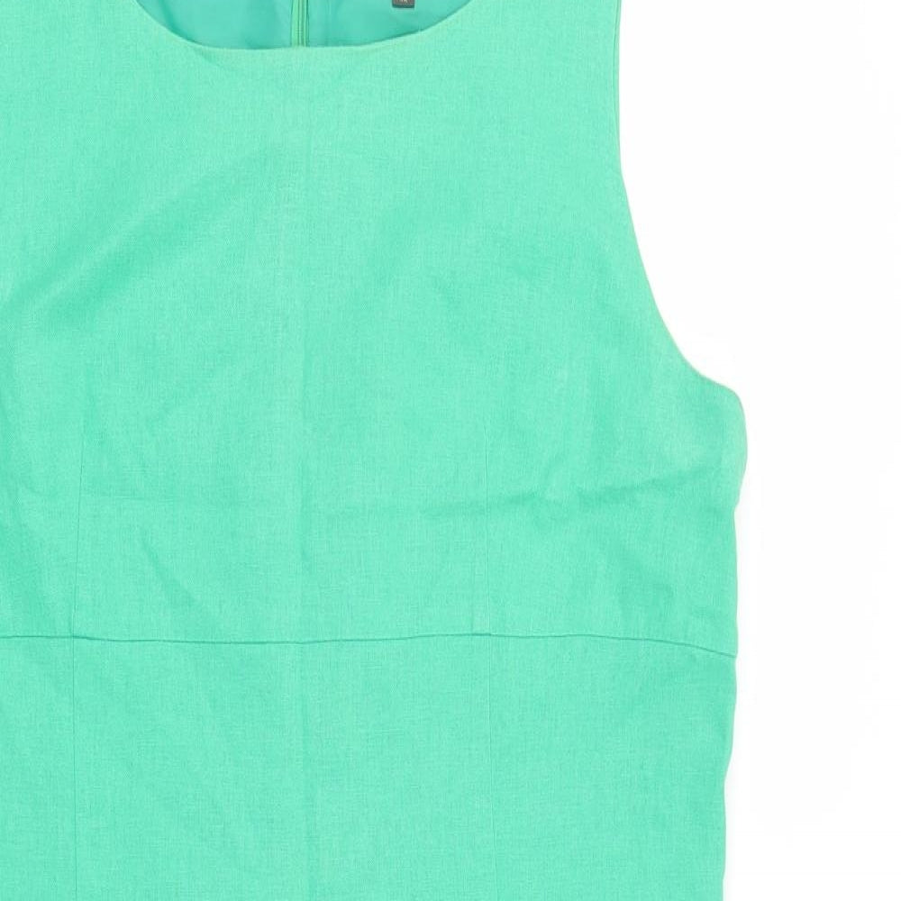 Gerard Womens Green  Linen Shift  Size 16  Scoop Neck Zip