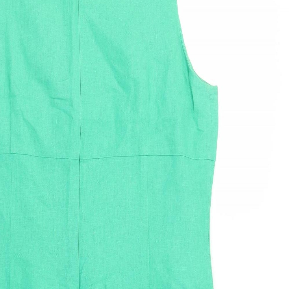 Gerard Womens Green  Linen Shift  Size 16  Scoop Neck Zip