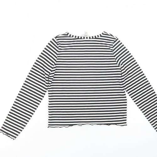 Miss E-vie Girls Black Striped Polyester Basic T-Shirt Size 7-8 Years Crew Neck Pullover - Los Angeles