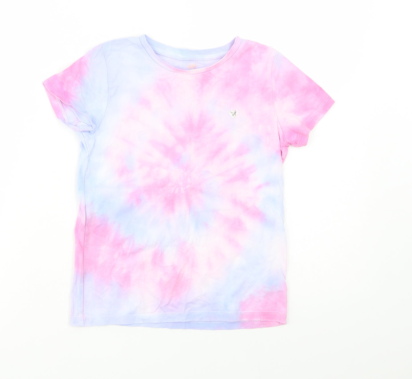 H&M Girls Pink Batik Cotton Basic T-Shirt Size 6-7 Years Crew Neck Pullover