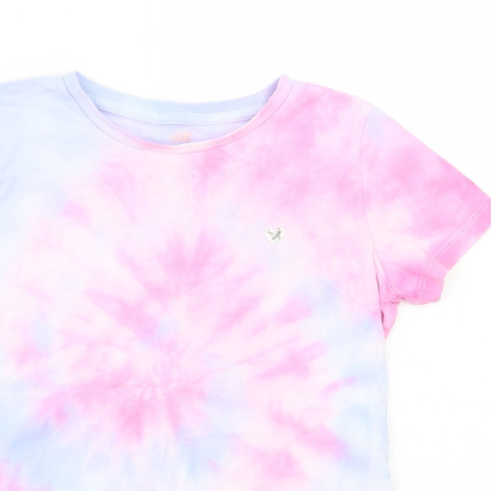 H&M Girls Pink Batik Cotton Basic T-Shirt Size 6-7 Years Crew Neck Pullover