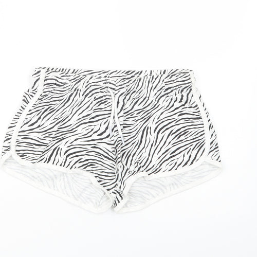 Primark Womens White Animal Print Cotton Sweat Shorts Size XS L3 in Regular Drawstring