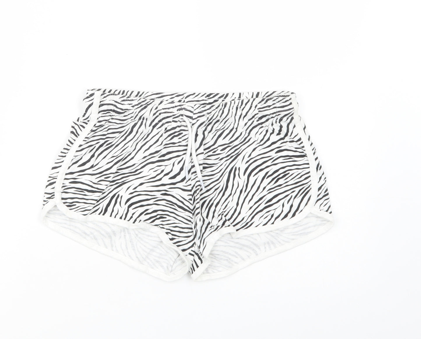 Primark Womens White Animal Print Cotton Sweat Shorts Size XS L3 in Regular Drawstring