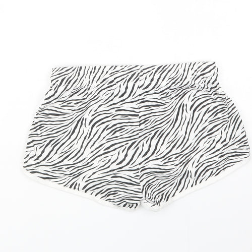 Primark Womens White Animal Print Cotton Sweat Shorts Size XS L3 in Regular Drawstring