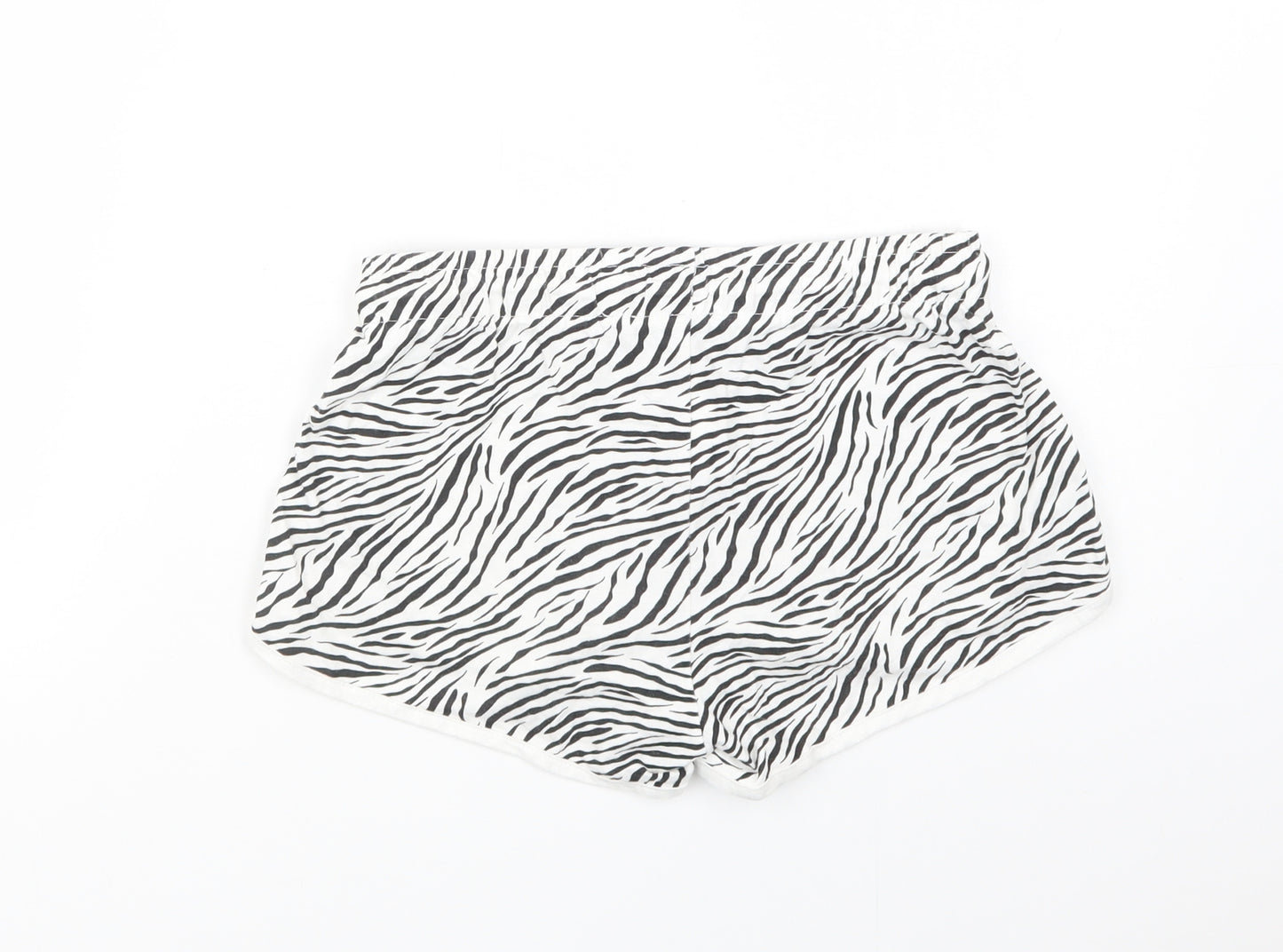 Primark Womens White Animal Print Cotton Sweat Shorts Size XS L3 in Regular Drawstring