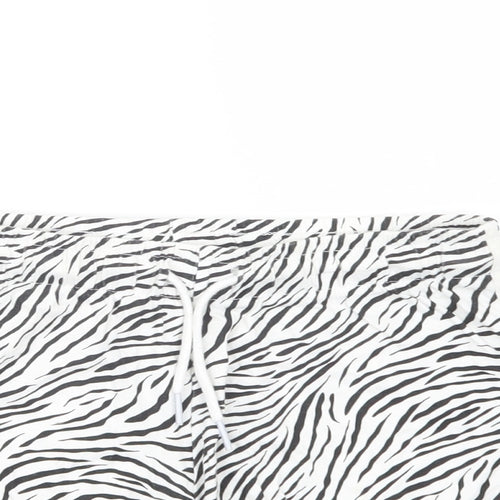 Primark Womens White Animal Print Cotton Sweat Shorts Size XS L3 in Regular Drawstring