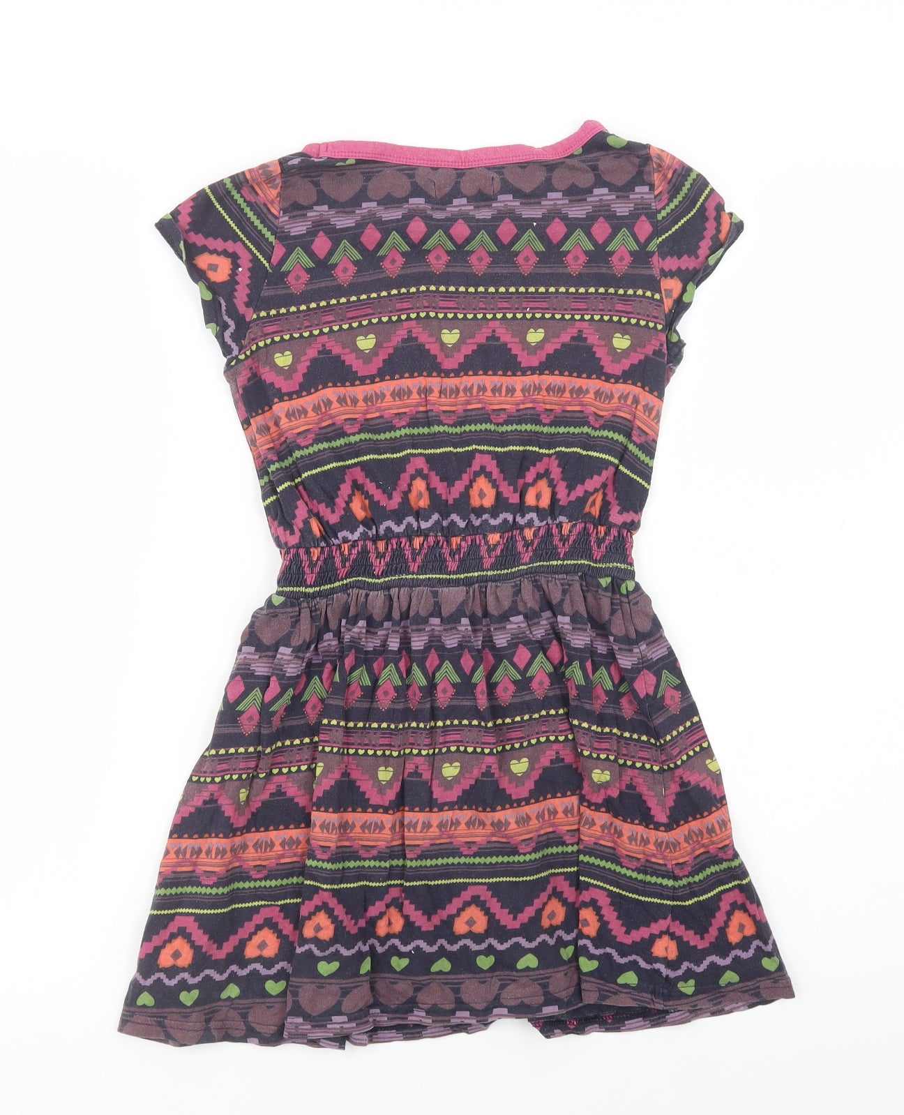 Marks and Spencer Girls Purple Geometric Cotton T-Shirt Dress  Size 7-8 Years  Crew Neck Pullover