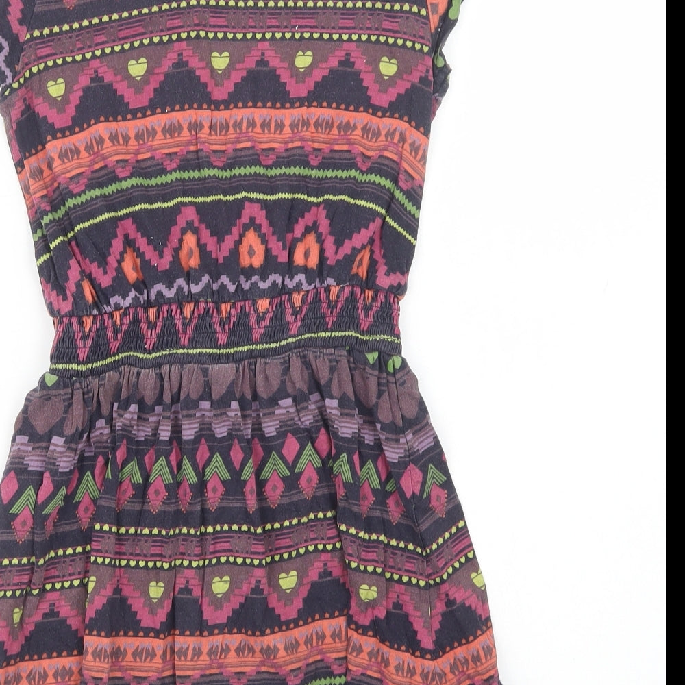 Marks and Spencer Girls Purple Geometric Cotton T-Shirt Dress  Size 7-8 Years  Crew Neck Pullover