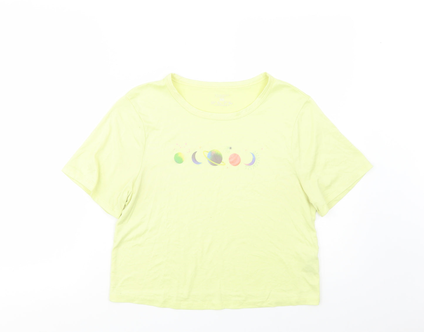 Primark Womens Yellow  Polyester Basic T-Shirt Size XS Crew Neck - Planets