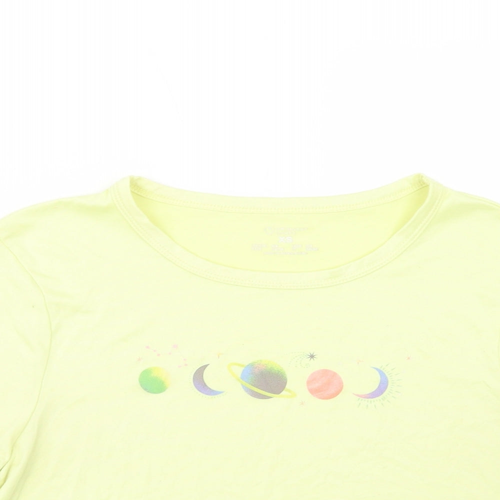 Primark Womens Yellow  Polyester Basic T-Shirt Size XS Crew Neck - Planets