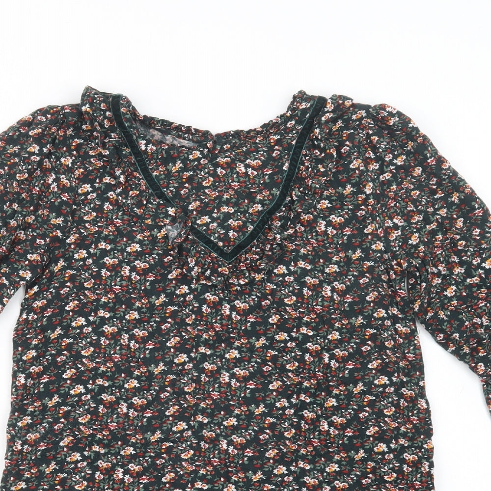 F&F Girls Green Floral Viscose A-Line  Size 10-11 Years  Crew Neck Button
