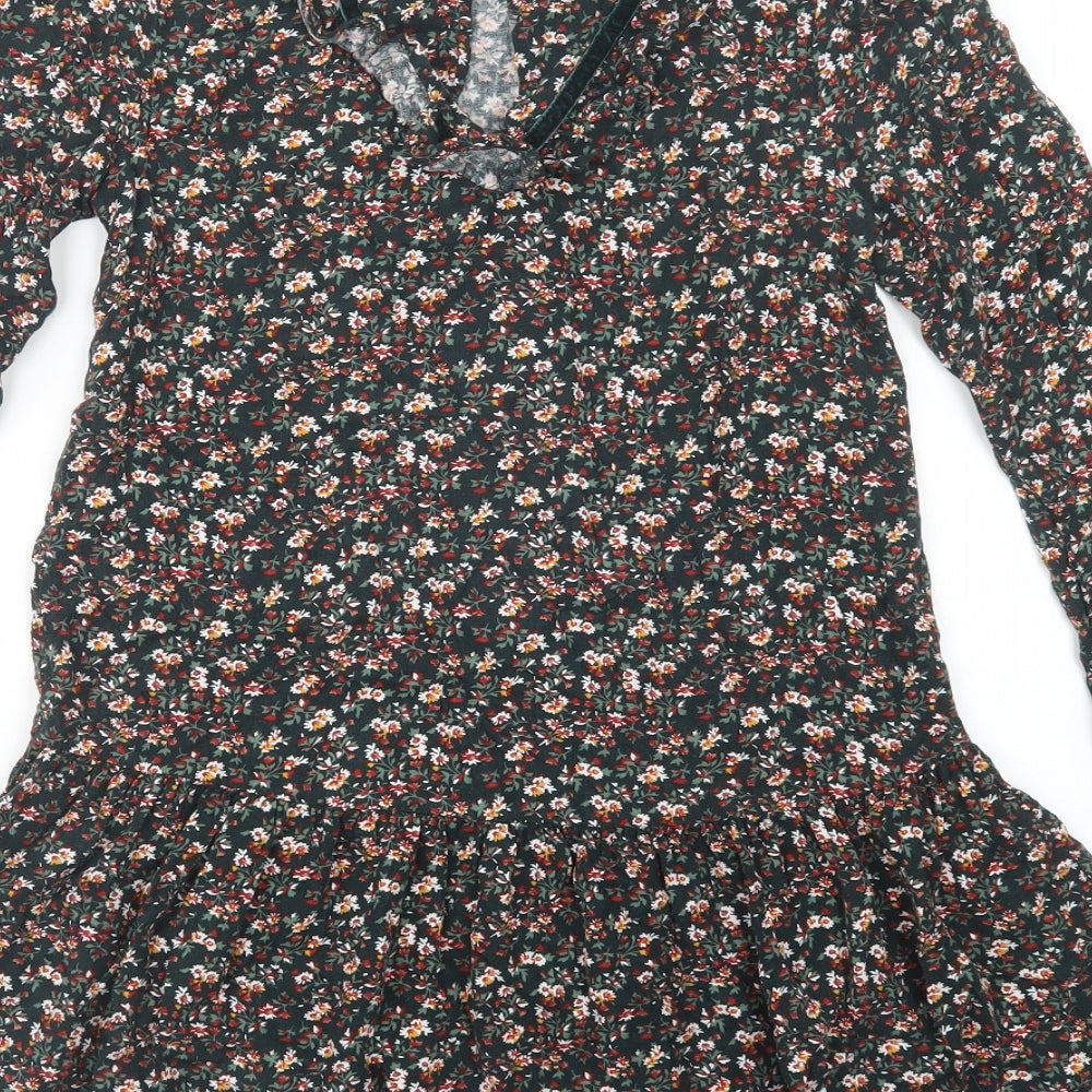 F&F Girls Green Floral Viscose A-Line  Size 10-11 Years  Crew Neck Button