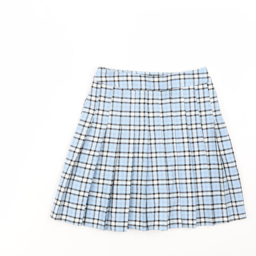 New Look Girls Blue Plaid Polyester Pleated Skirt Size 12 Years  Regular Zip