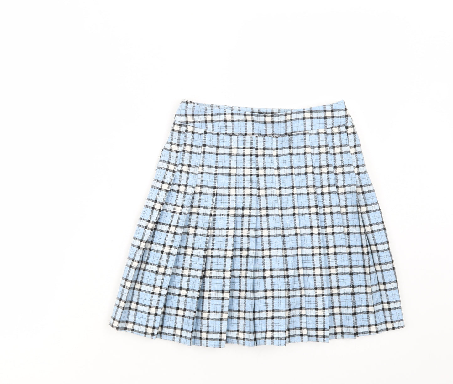 New Look Girls Blue Plaid Polyester Pleated Skirt Size 12 Years  Regular Zip