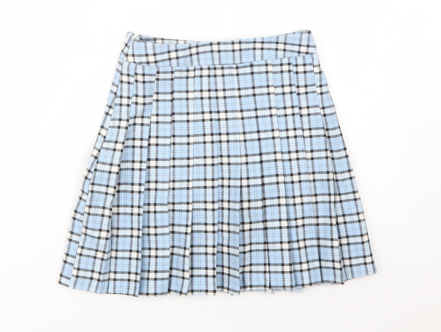 New Look Girls Blue Plaid Polyester Pleated Skirt Size 12 Years  Regular Zip