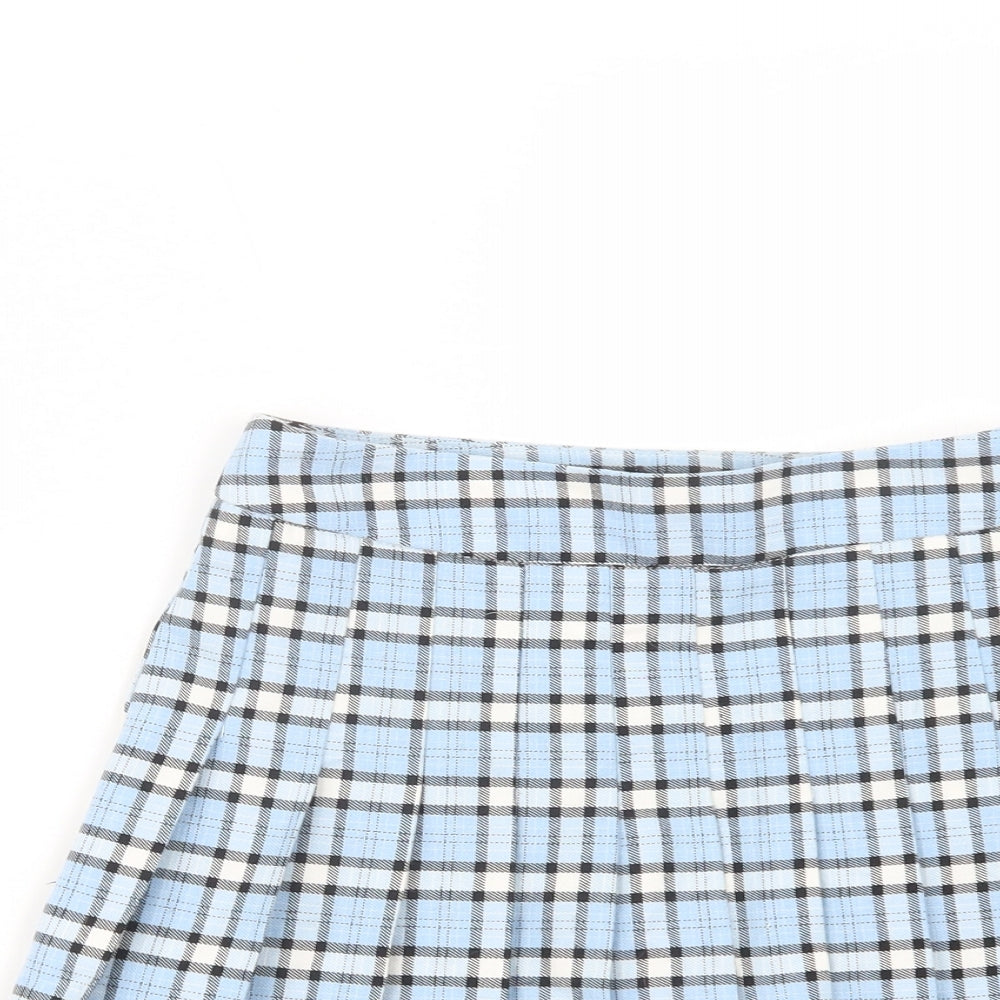 New Look Girls Blue Plaid Polyester Pleated Skirt Size 12 Years  Regular Zip