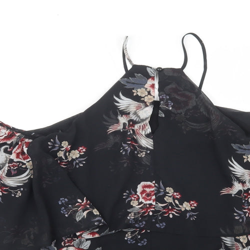 Julien Macdonald Womens Black Floral Polyester Basic Blouse Size 14 High Neck - Cold Shoulder