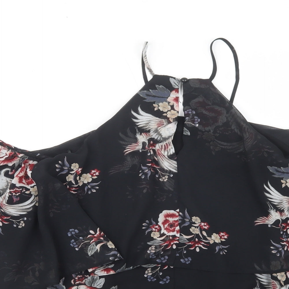 Julien Macdonald Womens Black Floral Polyester Basic Blouse Size 14 High Neck - Cold Shoulder