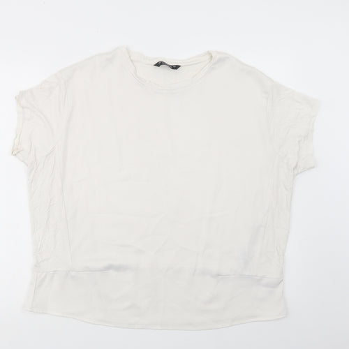 Dunnes Stores Womens White  Polyester Basic Blouse Size L Crew Neck