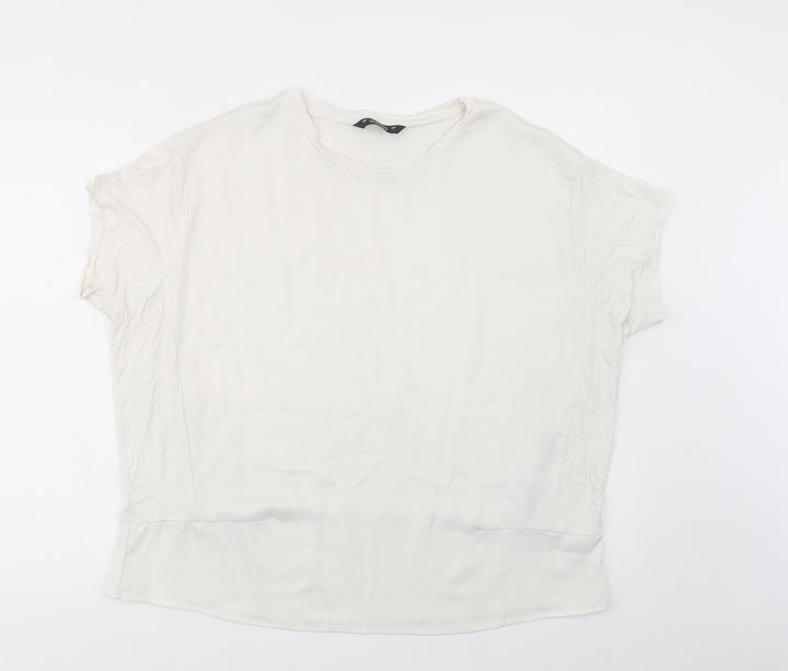 Dunnes Stores Womens White Polyester Basic Blouse Size L Crew Neck