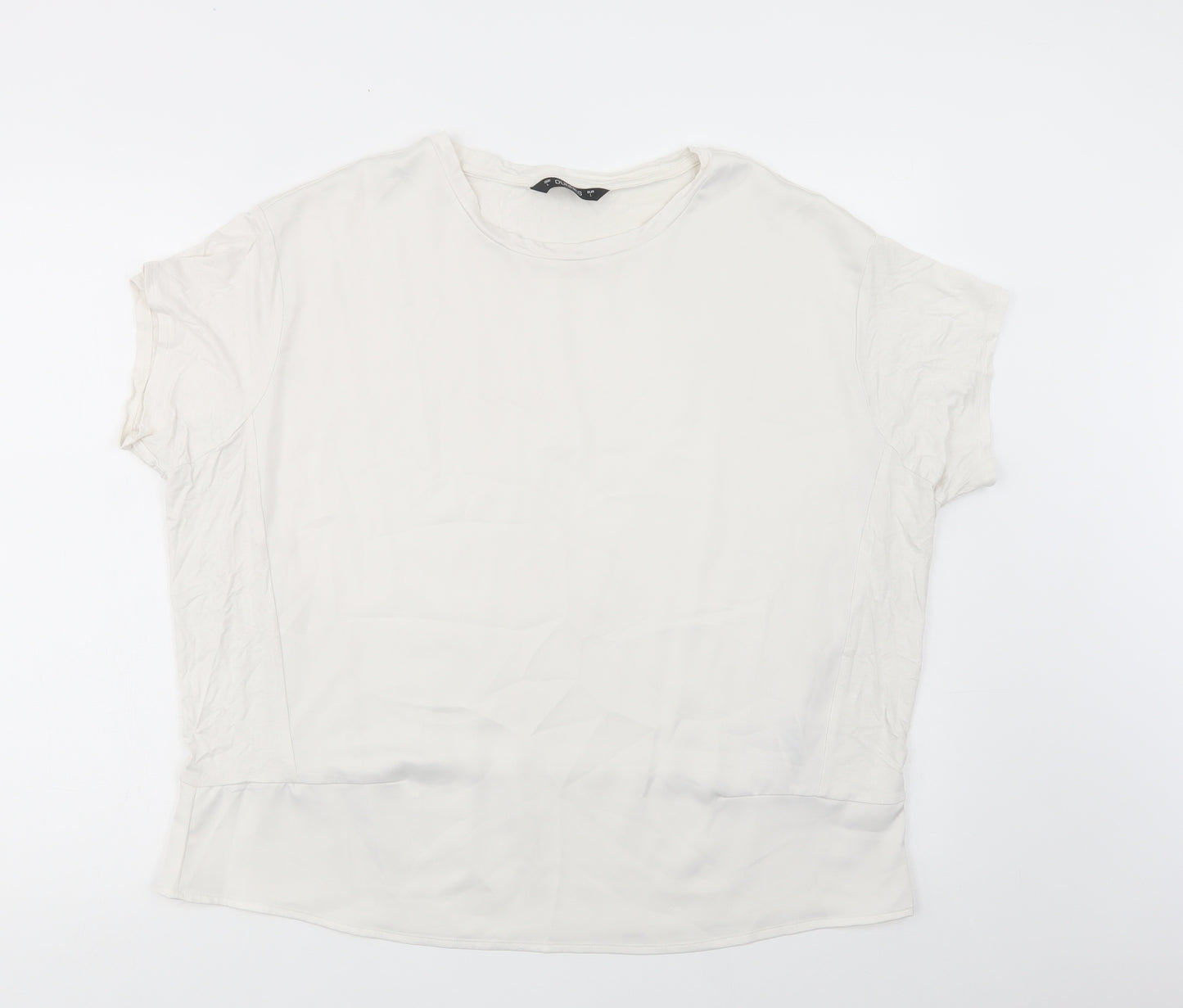 Dunnes Stores Womens White  Polyester Basic Blouse Size L Crew Neck