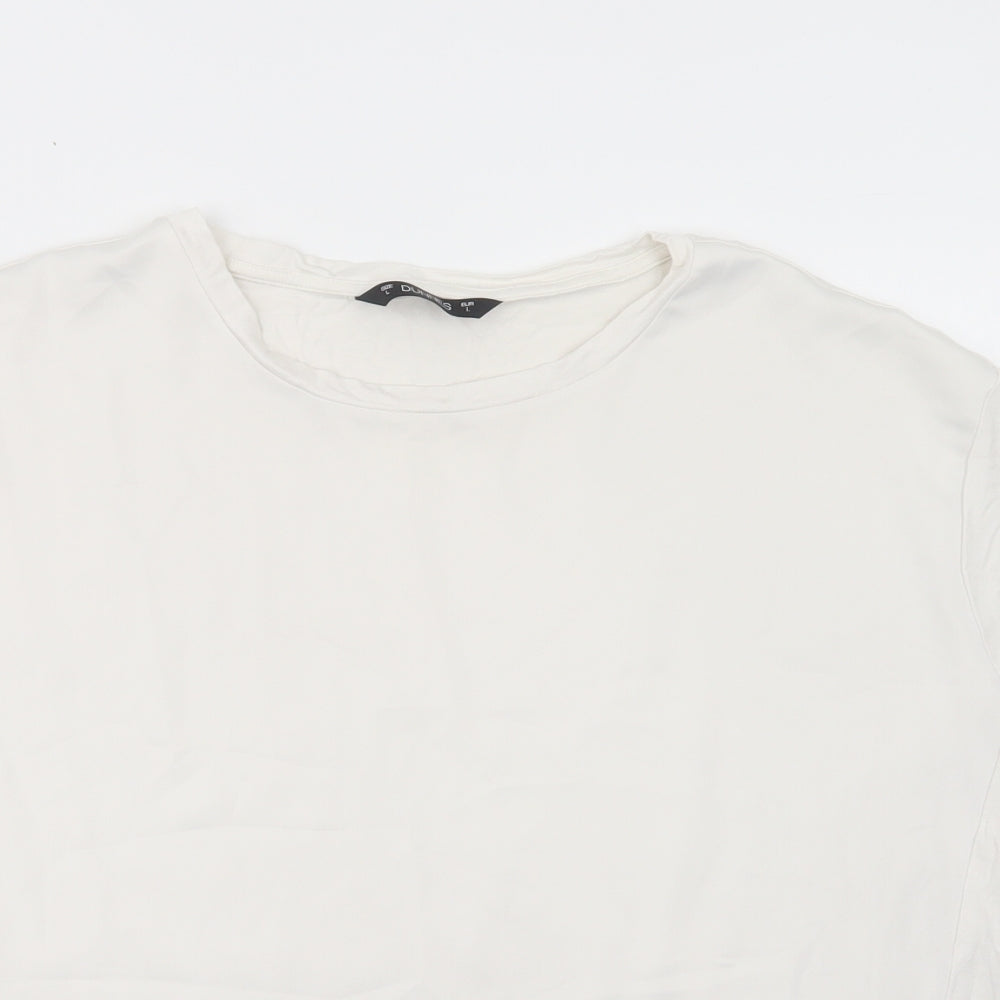 Dunnes Stores Womens White  Polyester Basic Blouse Size L Crew Neck