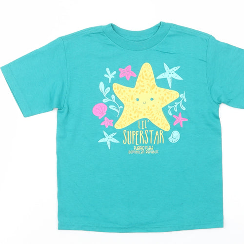 Delta Pro Weight Girls Green  Cotton Basic T-Shirt Size 4 Years Crew Neck Pullover - Superstar