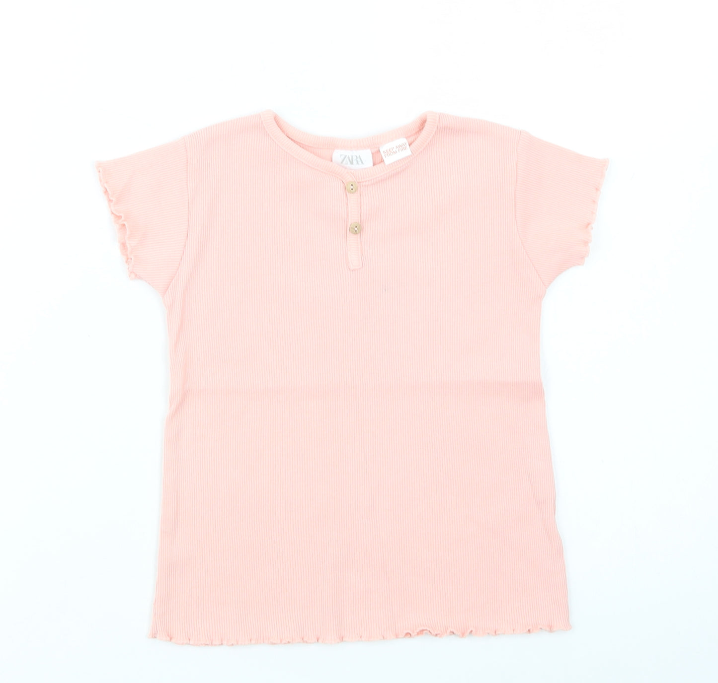 Zara Girls Pink  Cotton Basic T-Shirt Size 3-4 Years Crew Neck Button